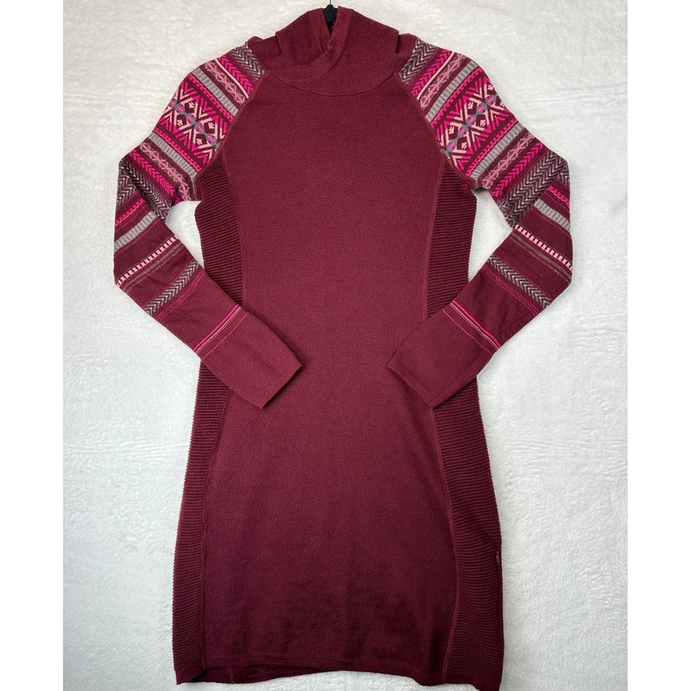Krimson Klover Merino Wool Sweater Dress Womens S Burgundy Fair Isle Hooded